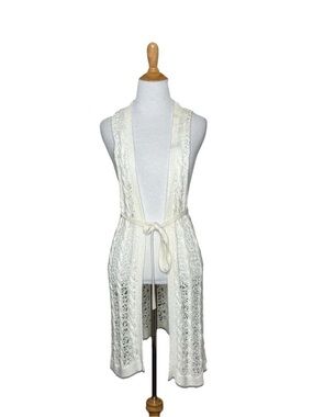 Banana Republic Lagenlook Duster Open Front Sweater Crochet Y2K Size Large